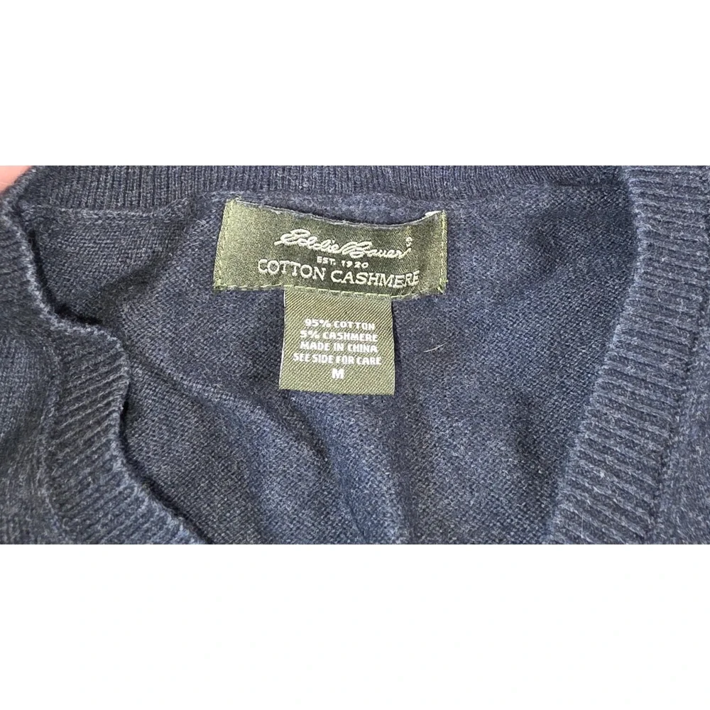 Eddie Bauer Mens M Cotton Cashmere V Neck Sweater Vest Navy Preppy Classic
